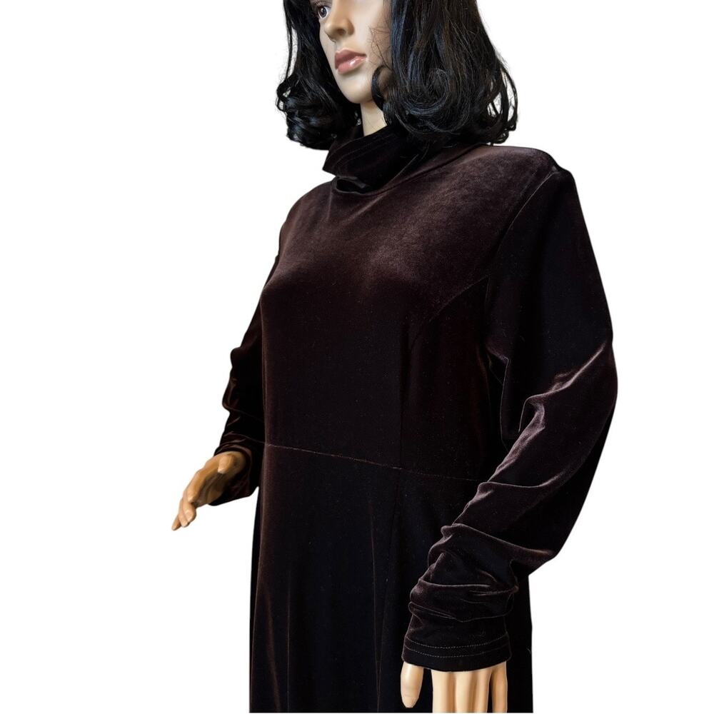 American Vintage MODA INT'L Brown Velvet Turtleneck Maxi Dress  size large - Picture 9 of 11